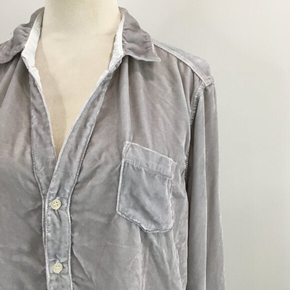 CP SHADES Gray Velvet/Velour Silk Blend Long Sleeve Button Shirt - Picture 8 of 14